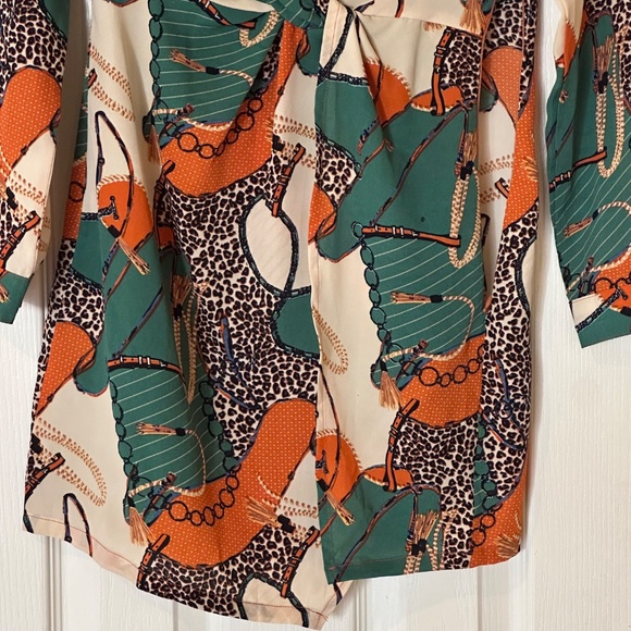 Boohoo - Green/Orange - Satin Chain Print Twist Shift Dress - UK 6/US 2 - NWT - Picture 6 of 12